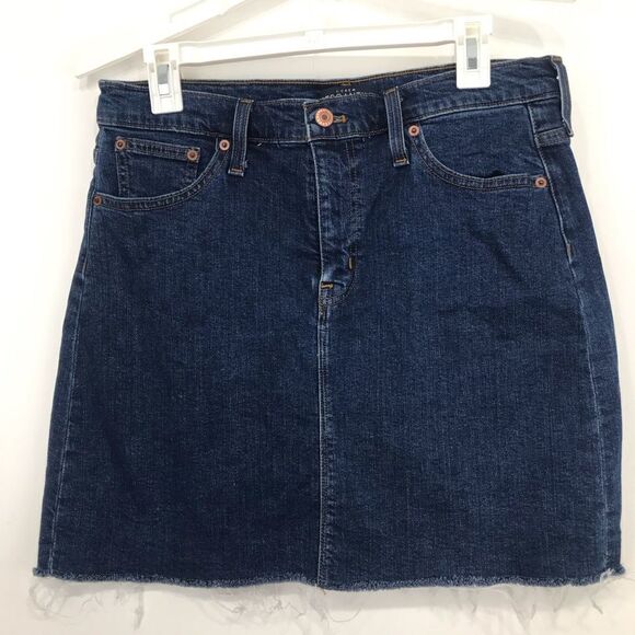J. Crew Mercantile Blue Medium Wash Raw Hem Denim Mini Skirt - Picture 2 of 14